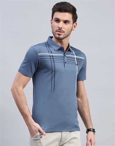 Buy Men Blue Printed Polo Collar Half Sleeve T-Shirt Online in India ...