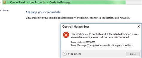 Windows Credential Manager Stops Working With Error Code 0x80070003 ...