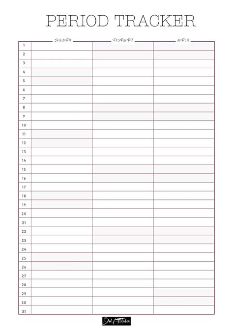Free Printable Blank Period Tracker Chart PDF - Bad Attitudes