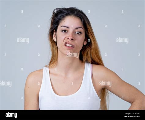 Facial expressions, emotions Anger. Young attractive caucasian woman ...