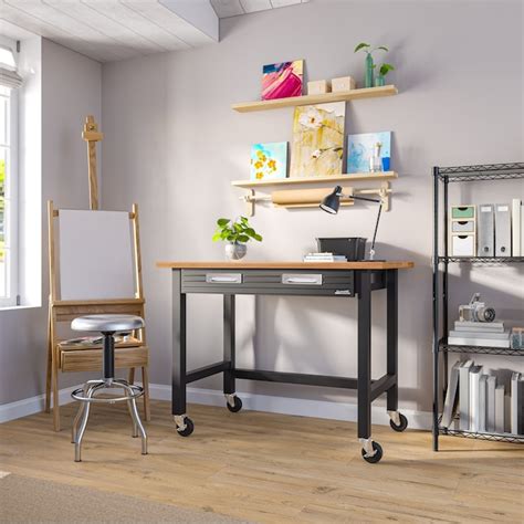Seville Classics 48-in L x 37-in H 1-Drawer Rolling Graphite Wood Work ...