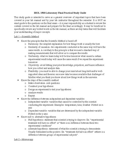 BIOL 1500 Final Lab Practical Study Guide - BIOL 1500 Laboratory Final ...
