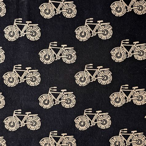 Pure Cotton Ajrak Vegetable Dyed Black And Cream Cycle Hand Block Prin ...