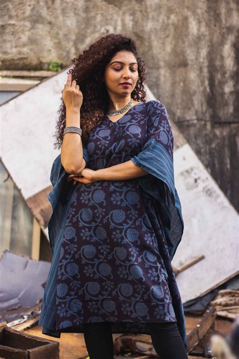 Cotton Bagh Block-Printed Kaftan Dress · Phulwaari Blue – rusticblends