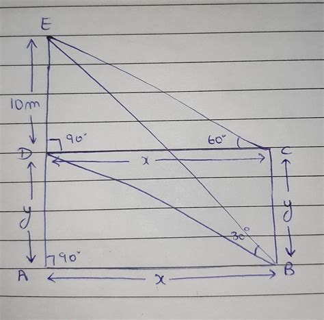 A vertical pole of height 10 metres stands at one corner of a ...