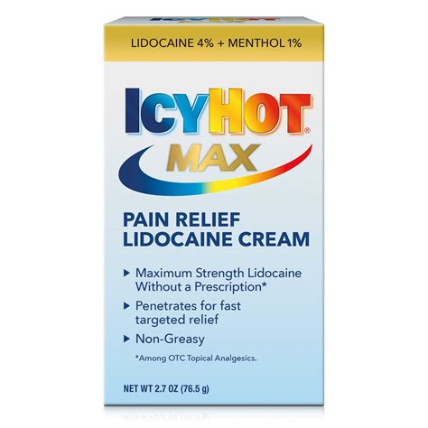 Icy Hot Max Strength Pain Relief Cream With Lidocaine Plus Menthol, 2.7 oz