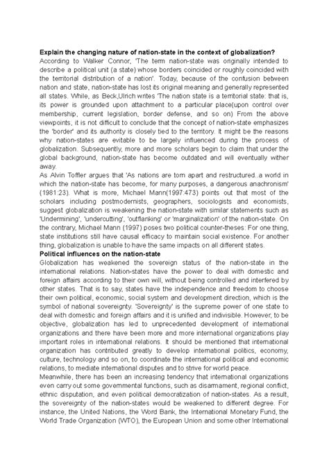 Globalisation and Changing Nature of Nation-State - Explain the ...