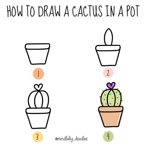 How to draw a cactus in a pot – Artofit