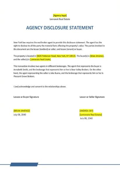 Image result for Disclosure Statement Example