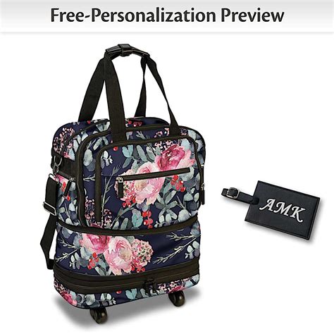 Personalized Poly Twill Rolling Travel Bag Featuring An All Over Floral ...