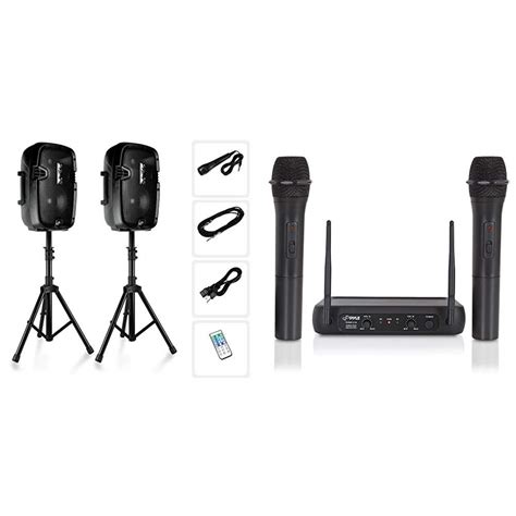 Pyle Powered Pa Speaker System With Wireless Microphones Bluetooth ...