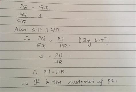 In the given figure, G is the midpoint of the side PQ of ∆PQR and GH ...