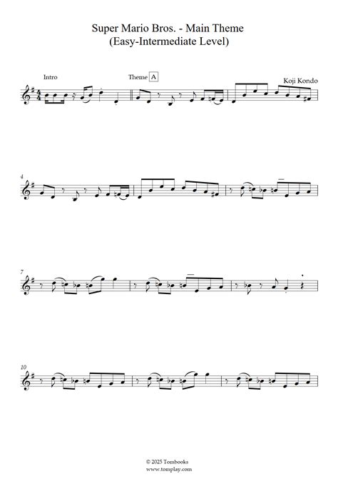 Super Mario Bros. - Main Theme (Easy/Intermediate Level) (Koji Kondo ...