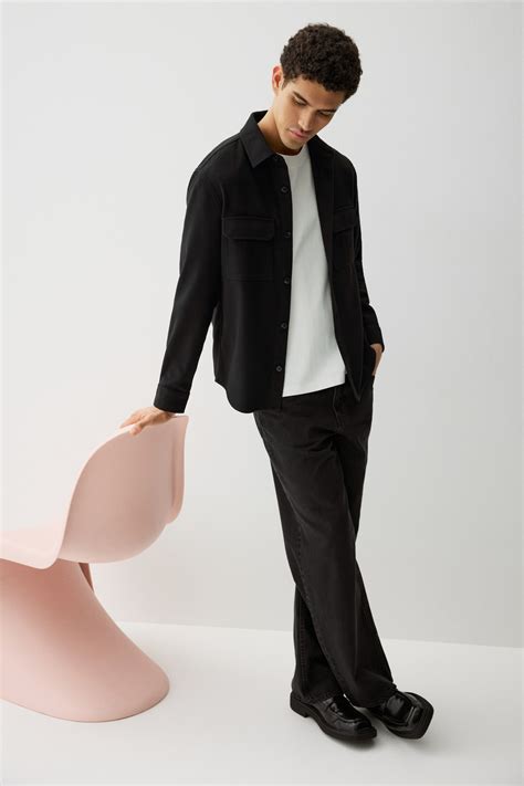 Men’s Black Regular Fit Felted overshirt | H&M IN