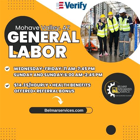 Belmar Integrated Logistics- General Labor Associate - (Bullhead City, AZ; Ft Mohave, AZ; ...)