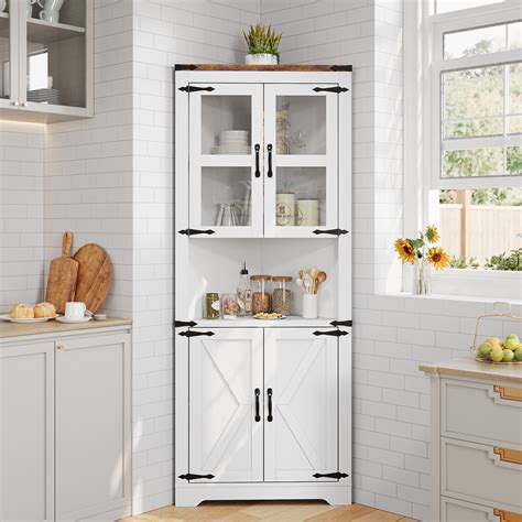 Ophelia & Co. 67" Wooden Tall Corner Storage Cabinet with Lights, Hutch ...