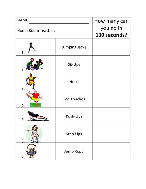 100 Second Challenge | Physical education activities, Elementary ...