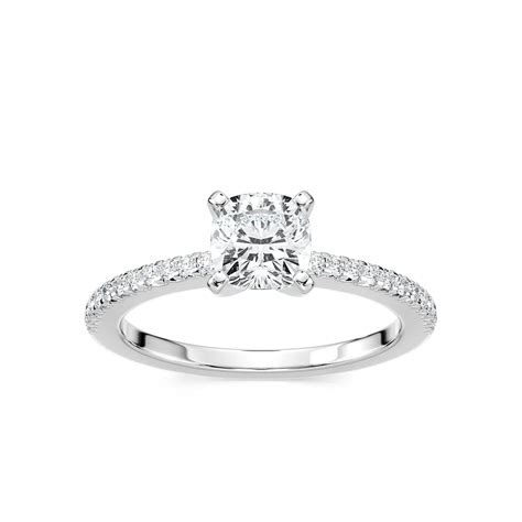 white gold cushion cut diamond ring with side stones