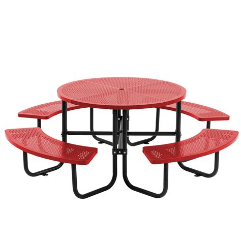***SET*** 46'' Steel Round Picnic Table for Outdoors, Expanded ...