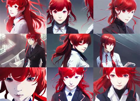 kasumi yoshizawa from persona 5 anime, red hair, white | Stable Diffusion
