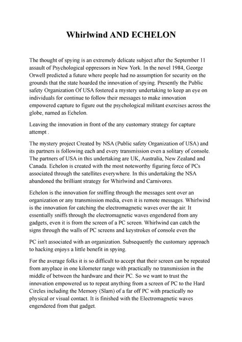 Whirlwind AND Echelon - The thought of spying is an extremely delicate ...