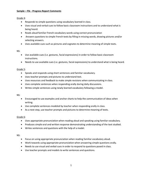 Examples Of Progress Report Comments For Elementary Students at Hilda ...