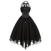 Women's Sleeveless Gothic Dress with Corset Halter Lace Swing Cocktail ...