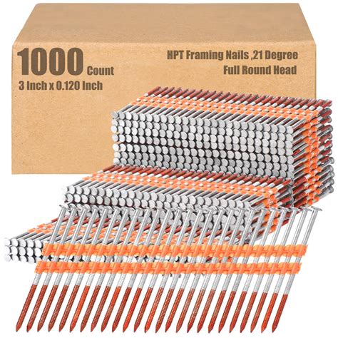 Therwen 1000 Count 21 Degree Framing Nails Full Round Head Collated ...