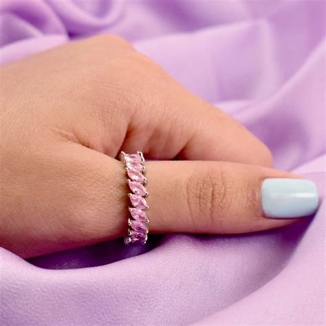 Blush pink leaf silver tennis ring – Salty Accessories