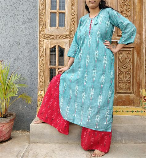 IKAT KURTI PALAZZO SET FOR WOMEN – www.soosi.co.in