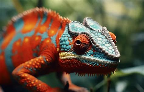 Wallpaper look, nature, chameleon, portrait, bokeh, reptile, AI art ...