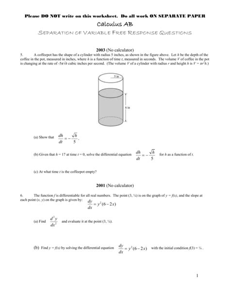 Image result for Calculus Separation of Variables