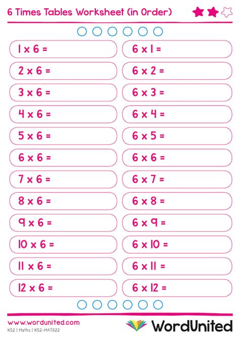 Image result for Free Printable 6 Times Table Worksheet