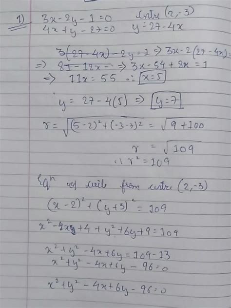 Find the equation of the circle which passesthrough the point of ...