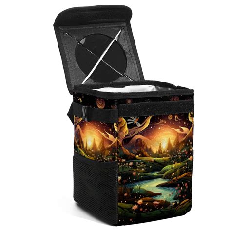 Fireflies Foldable Car Garbage Can with Lid, Leak-proof, and Hanging Storage Bag - Trash Can for ...