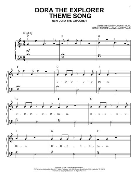 Dora The Explorer Theme Song sheet music by Josh Sitron (Easy Piano ...