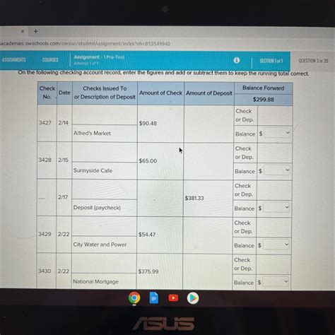 “on the following checking account record, enter the figures and add or ...