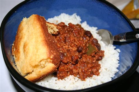 Beef Chili over Rice with Chipotle Corn Bread
