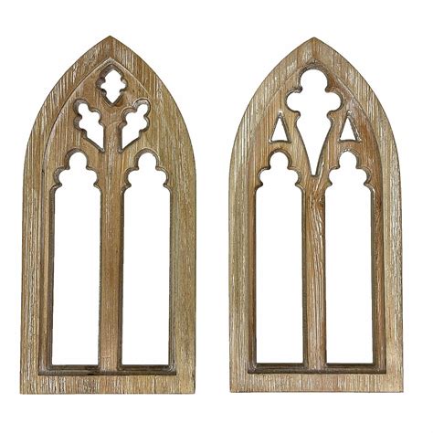 Pd Home Set of 2 Whitewashed Wood Gothic Arch Window Frame Wall ...