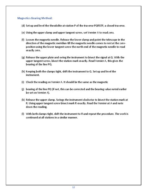 Survey 9) - Magnetics Bearing Method: (d) Set up and level the ...