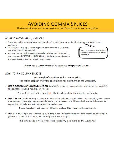 Image result for Comma Splice Error Examples