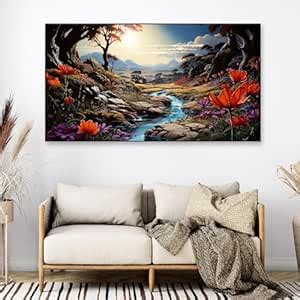 DEKORSTATION Beautiful Field of Flowers with Sunrise Floating Frame ...