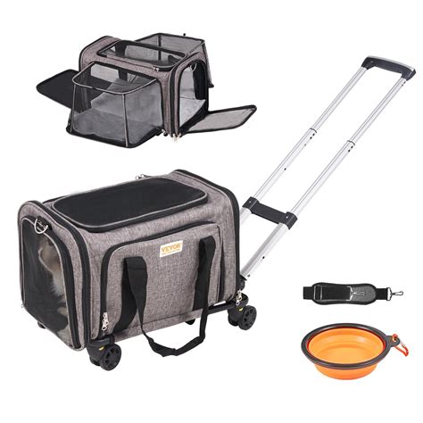 VEVOR Airline Approved Pet Carrier with Wheels, Expandable Rolling Cat ...