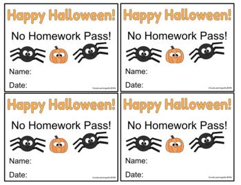 Halloween Homework Passes and Bookmarks (Editable) by Just Learning ...