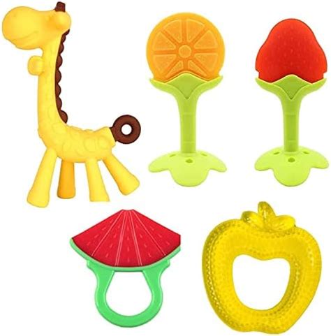 Buy 5 PCS Teething Toys for Babies 6-12 Months, Teddyify Silicone Fruit ...