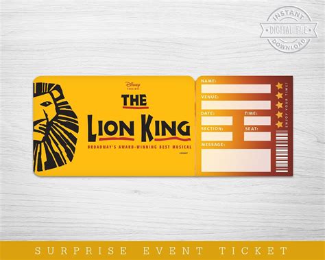 Printable Lion King Broadway Surprise Ticket Lion King - Etsy Australia