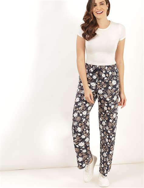 Buy Linen Mix Floral Regular Fit Trouser at Marks & Spencer