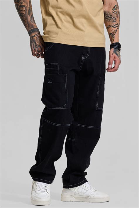 Buy Men's Black Multi Pocket Baggy Fit Jeans Online | Snitch – SNITCH
