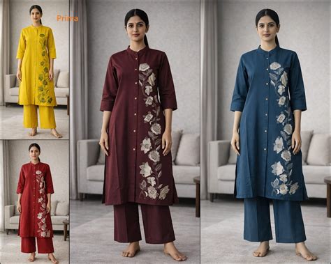 Design Side Work Prima Cotton Kurti Pant Set Manufacturer Ahmedabad ...