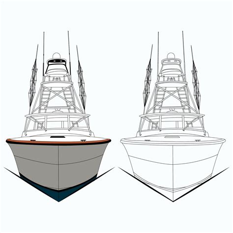 Front view fishing boat vector line art illustration. 35099744 Vector ...
